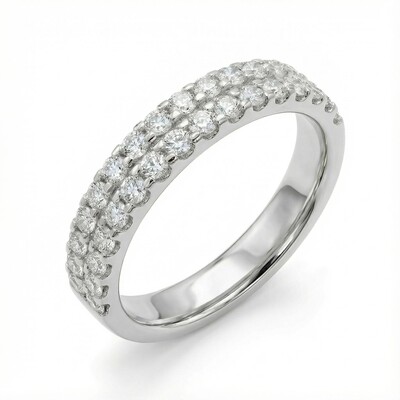 Double Row 0.67CT Round Cut VVS Moissanite S925 Silver Wedding Band