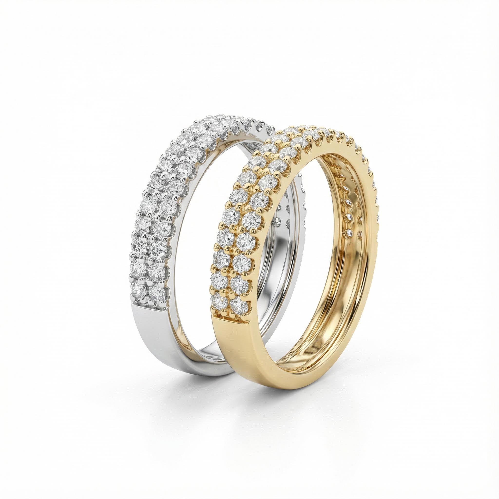 Double Row 0.67CT Round Cut VVS Moissanite S925 Silver Wedding Band