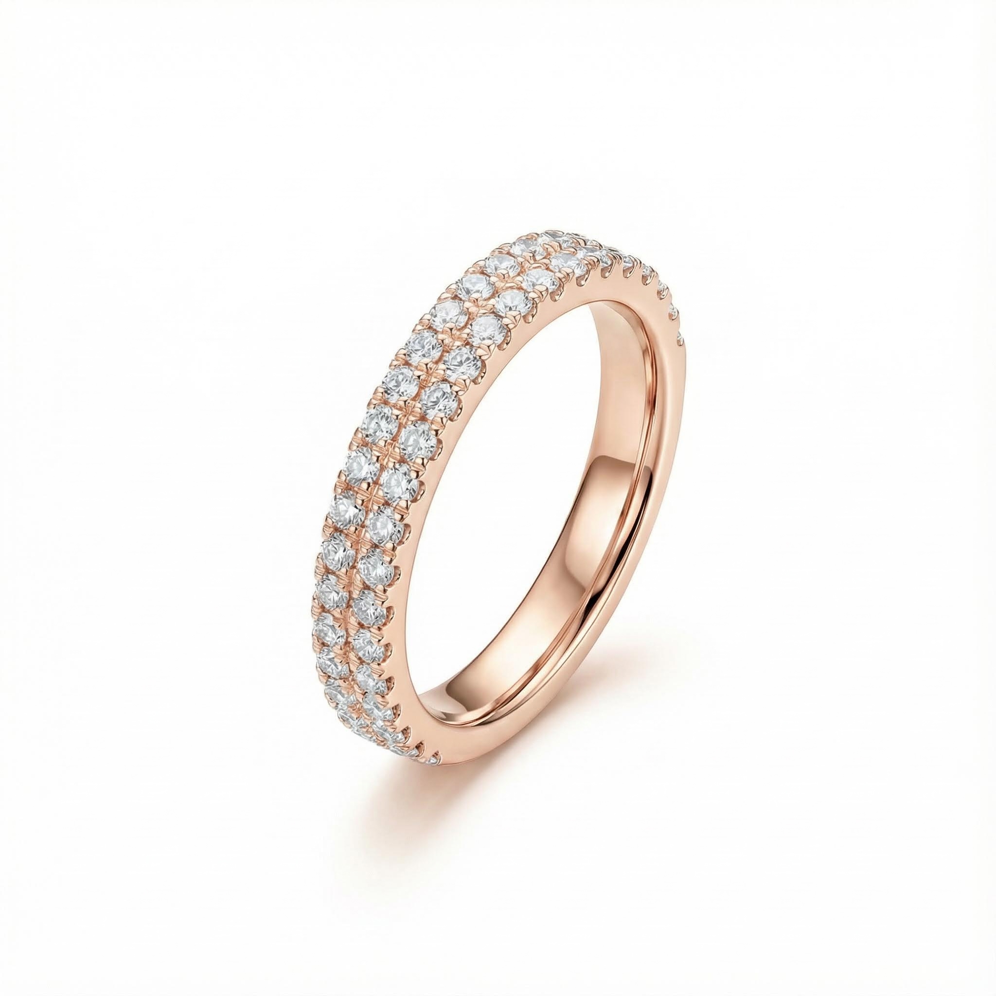 Double Row 0.67CT Round Cut VVS Moissanite S925 Silver Wedding Band