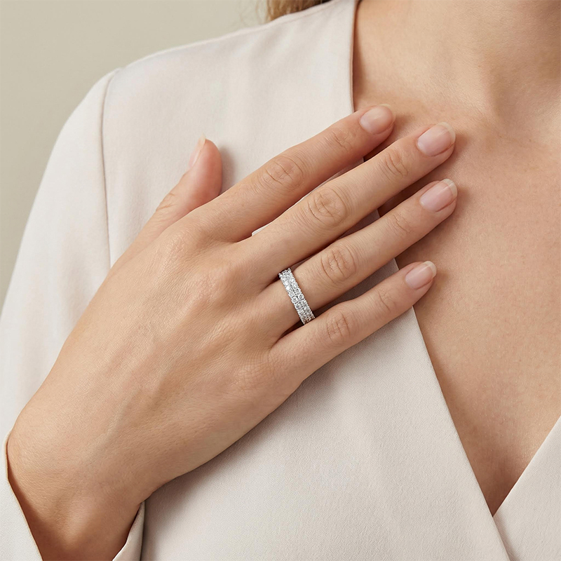 Double Row 0.67CT Round Cut VVS Moissanite S925 Silver Wedding Band