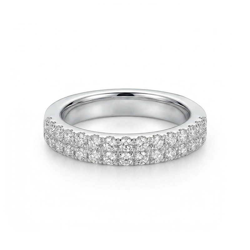 Double Row 0.67CT Round Cut VVS Moissanite S925 Silver Wedding Band
