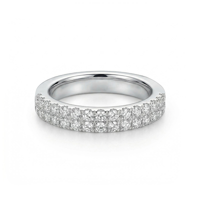 Double Row 0.67CT Round Cut VVS Moissanite S925 Silver Wedding Band