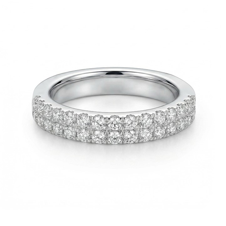 Double Row 0.57ct. tw. Round Cut VVS Moissanite S925 Silver Wedding Band
