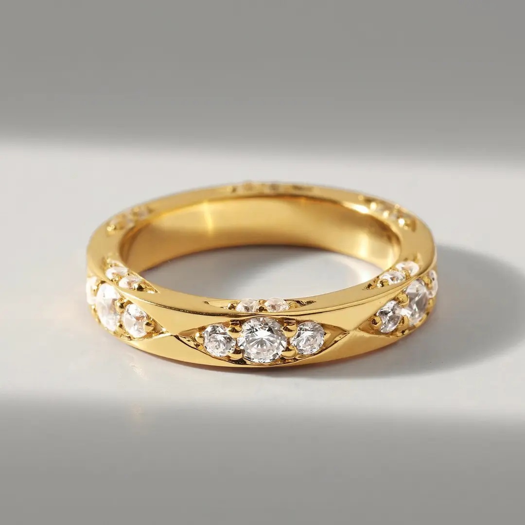 0.96CT Round Cut VVS Moissanite S925 Silver Wedding Band