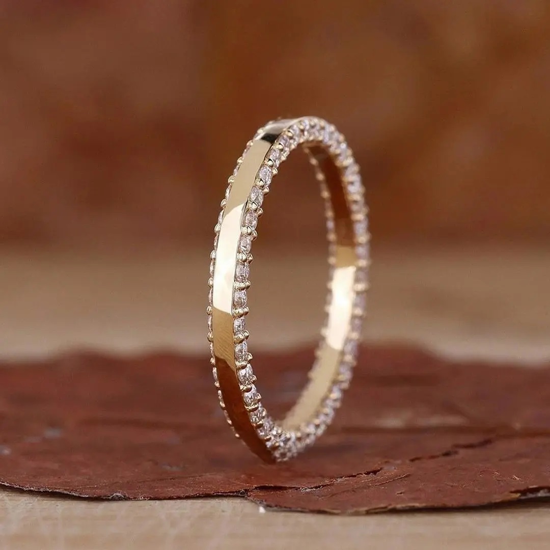 1.11CT Double Side Pave VVS Moissanite S925 Silver Wedding Band