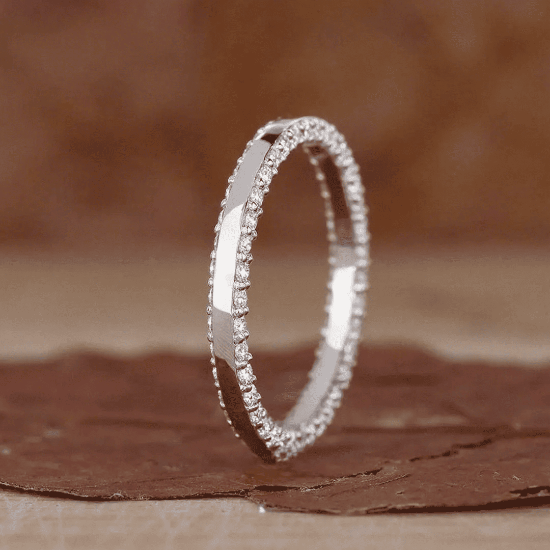 1.11CT Double Side Pave VVS Moissanite S925 Silver Wedding Band