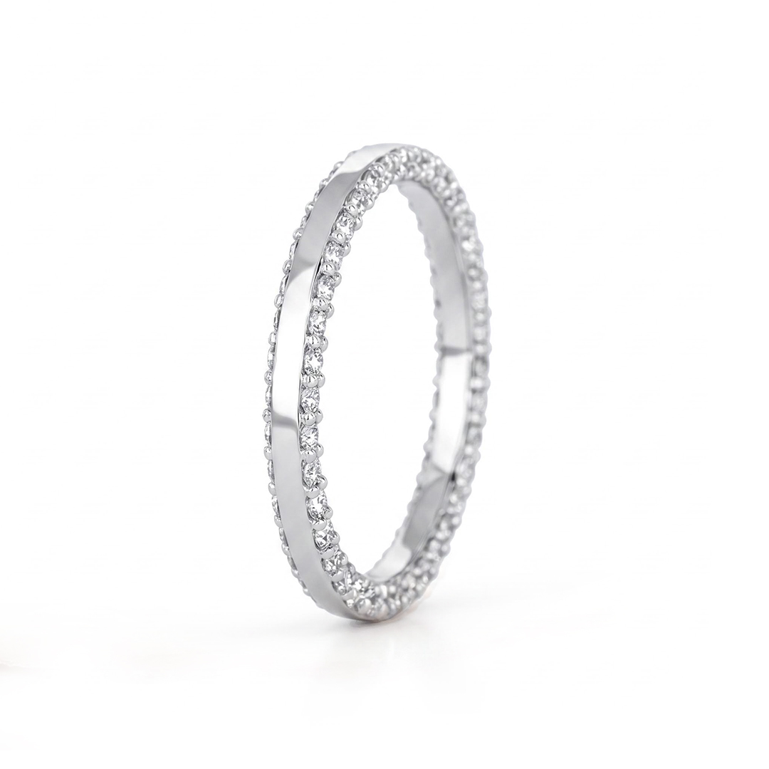 1.11CT Double Side Pave VVS Moissanite S925 Silver Wedding Band