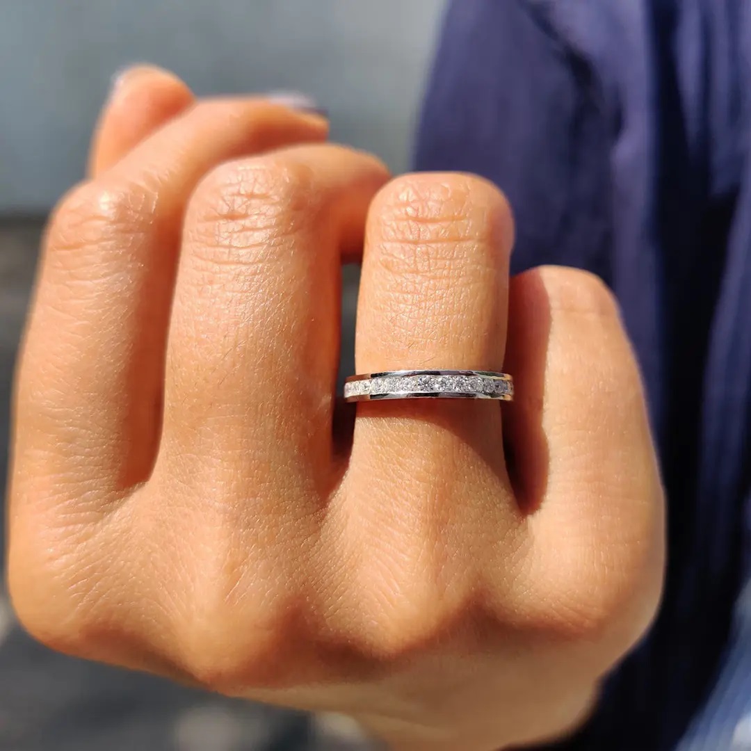 0.87CT Round Cut Colorless VVS Moissanite S925 Silver Full Eternity Wedding Band