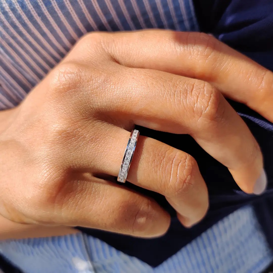 0.87CT Round Cut Colorless VVS Moissanite S925 Silver Full Eternity Wedding Band