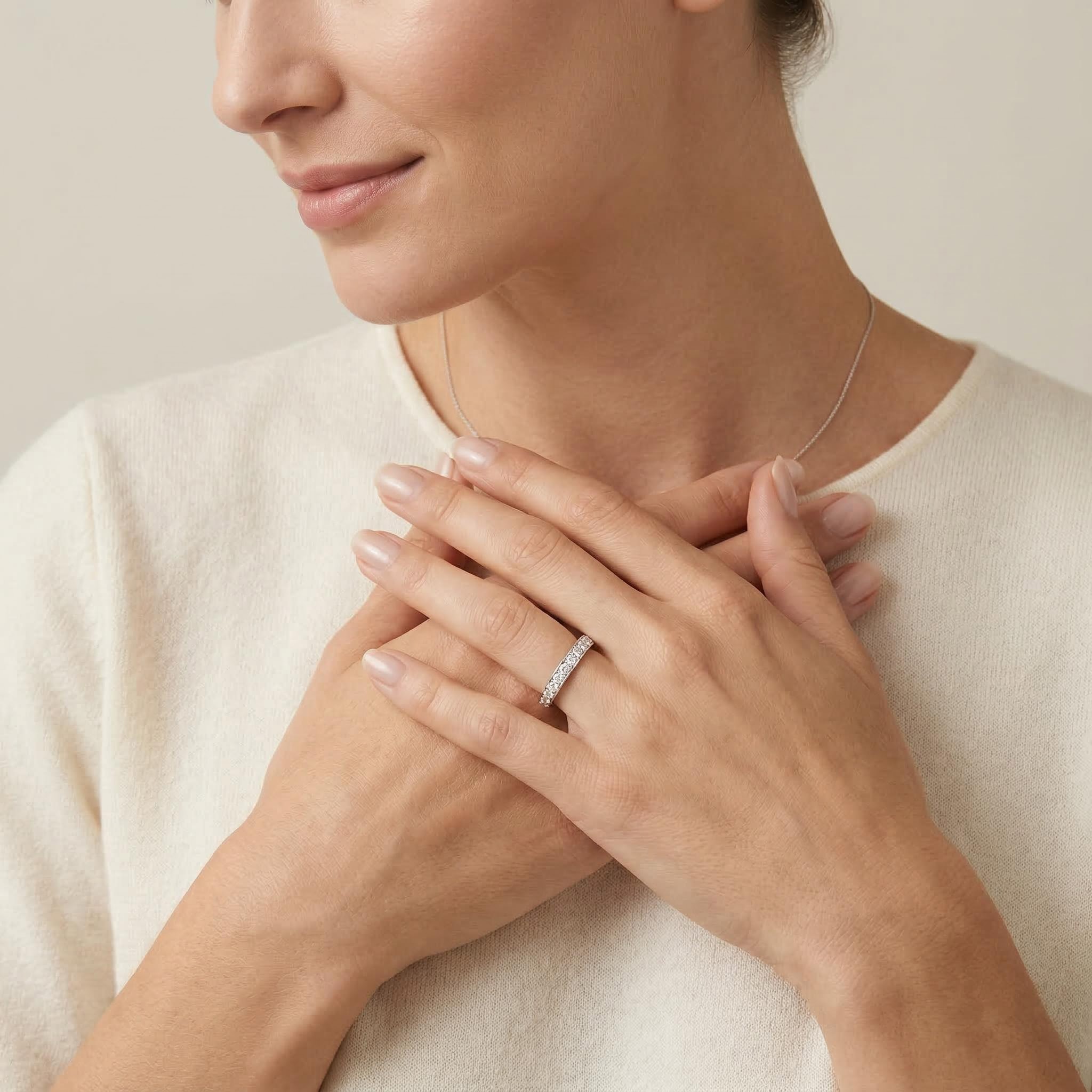 0.87CT Round Cut Colorless VVS Moissanite S925 Silver Full Eternity Wedding Band