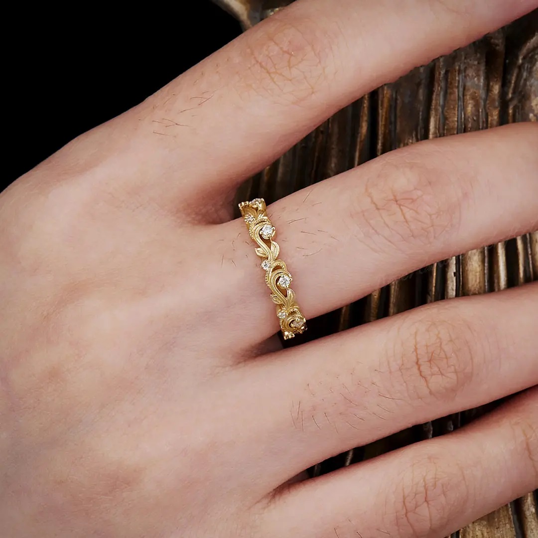 0.35CT Round Cut VVS Moissanite S925 Silver Wedding Band