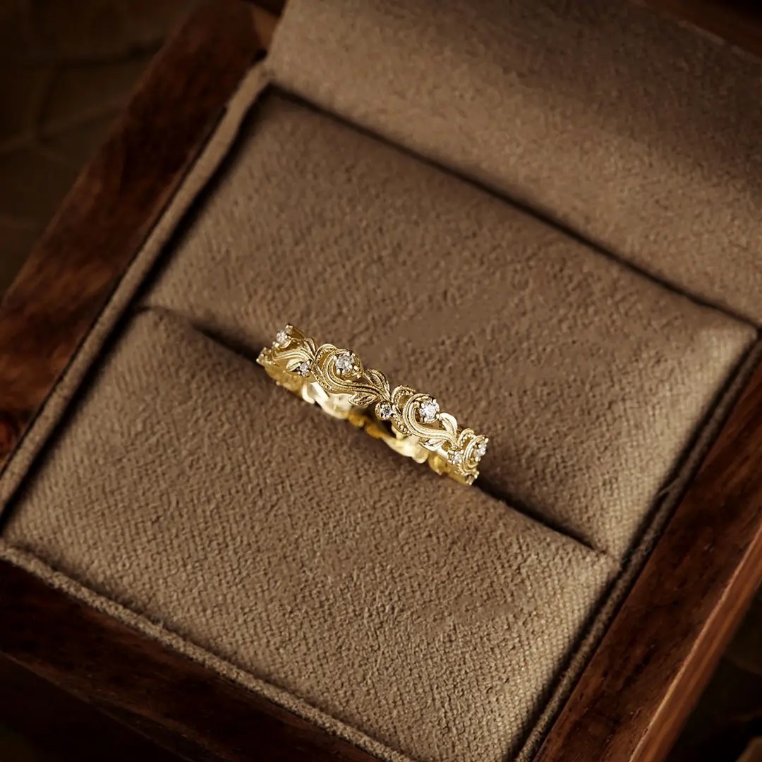 0.35CT Round Cut VVS Moissanite S925 Silver Wedding Band