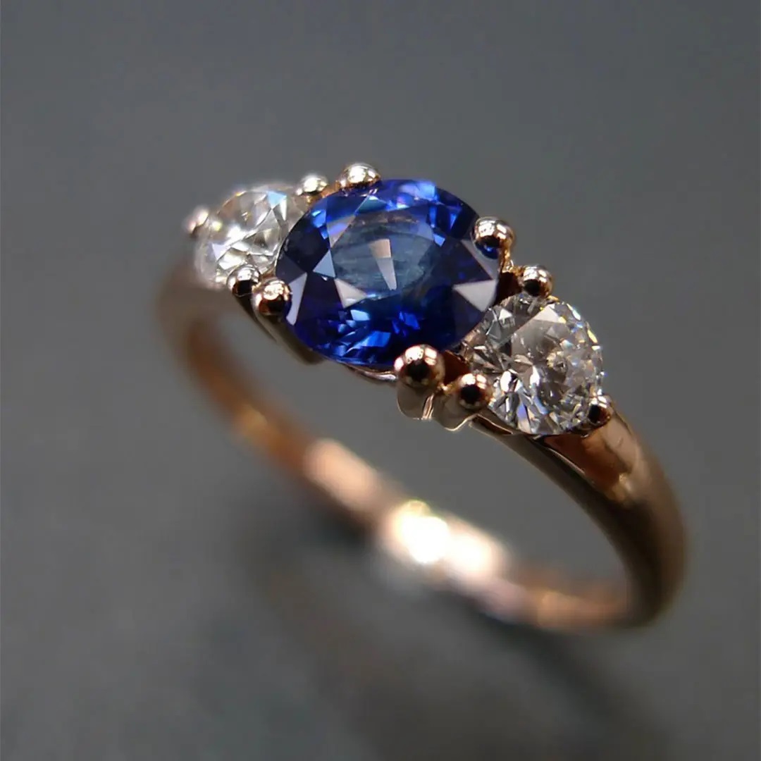 2CT Round Cut Blue & White Diamond Engagement Ring
