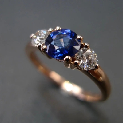 2CT Round Cut Blue High Carbon Stone & Colorless VVS Moissante S925 Silver Engagement Ring