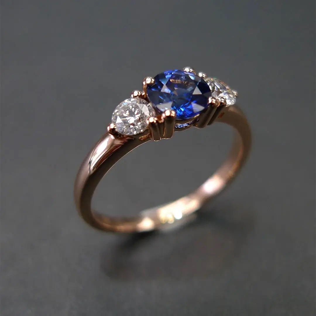 2CT Round Cut Blue & White Diamond Engagement Ring