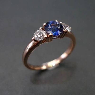 2CT Round Cut Blue High Carbon Stone & Colorless VVS Moissante S925 Silver Engagement Ring
