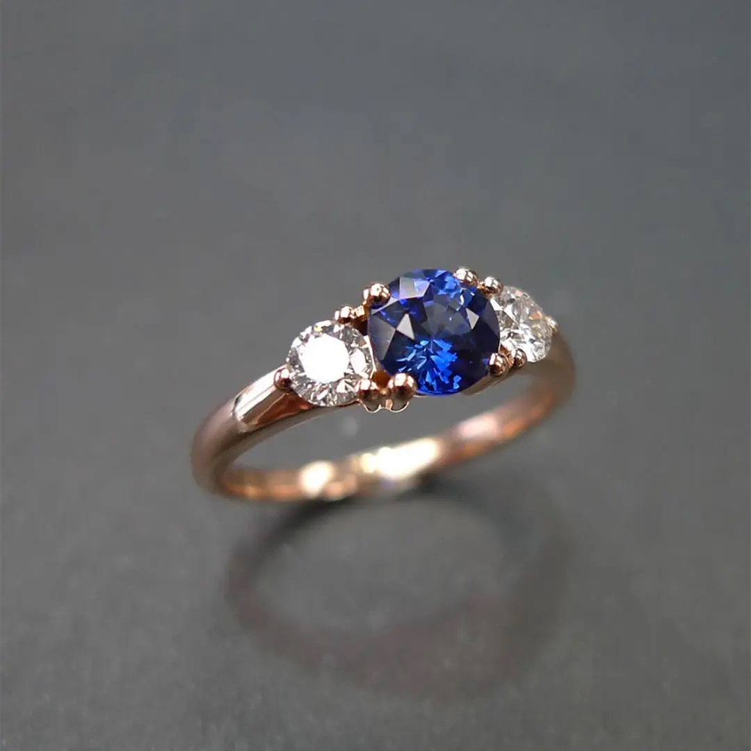 2CT Round Cut Blue & White Diamond Engagement Ring
