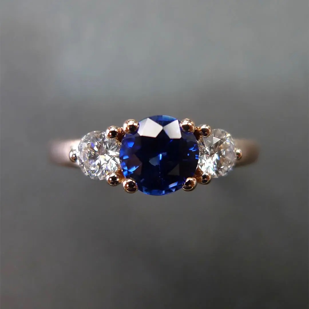 2CT Round Cut Blue & White Diamond Engagement Ring
