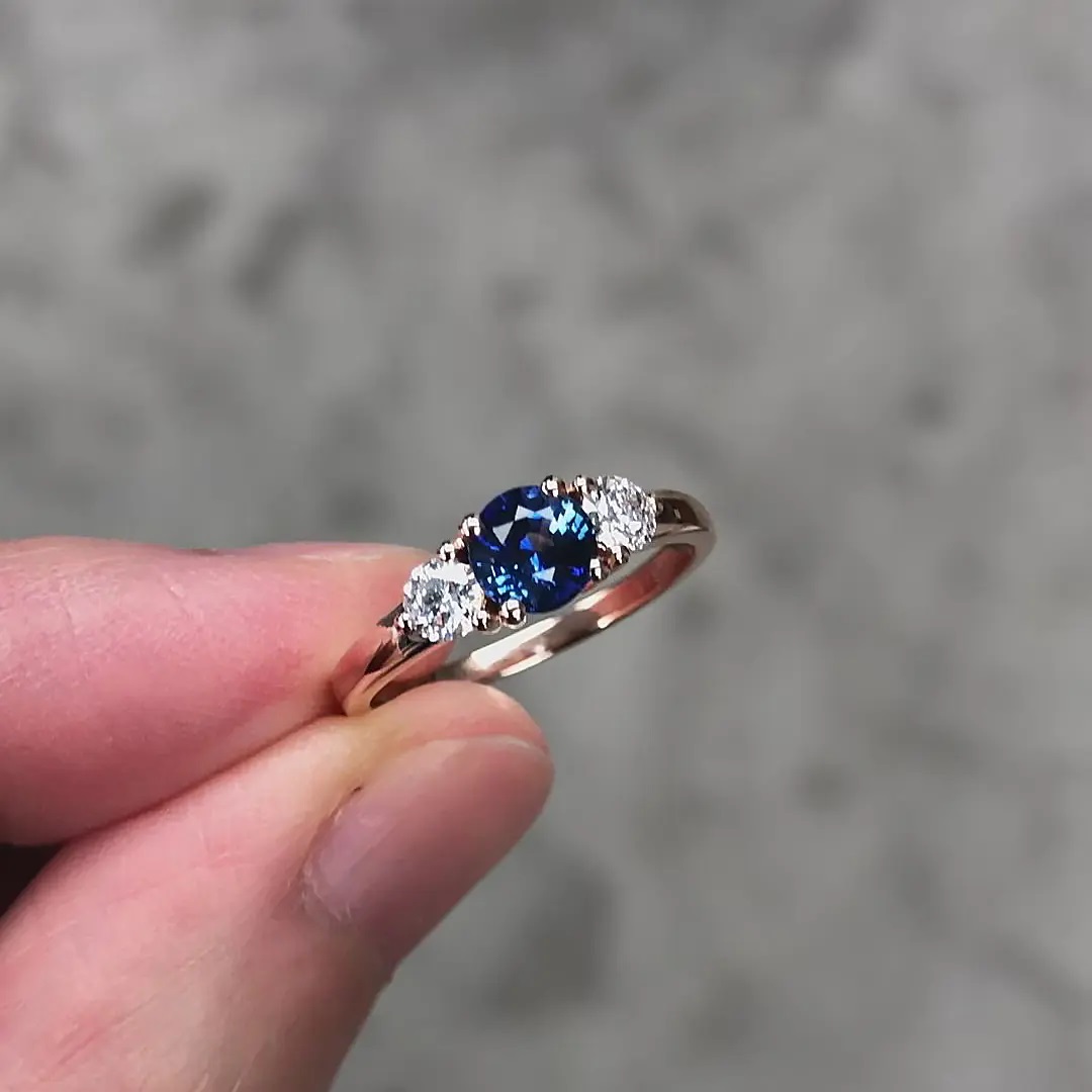 2CT Round Cut Blue & White Diamond Engagement Ring