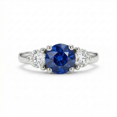 2CT Round Cut Blue & White Diamond Engagement Ring