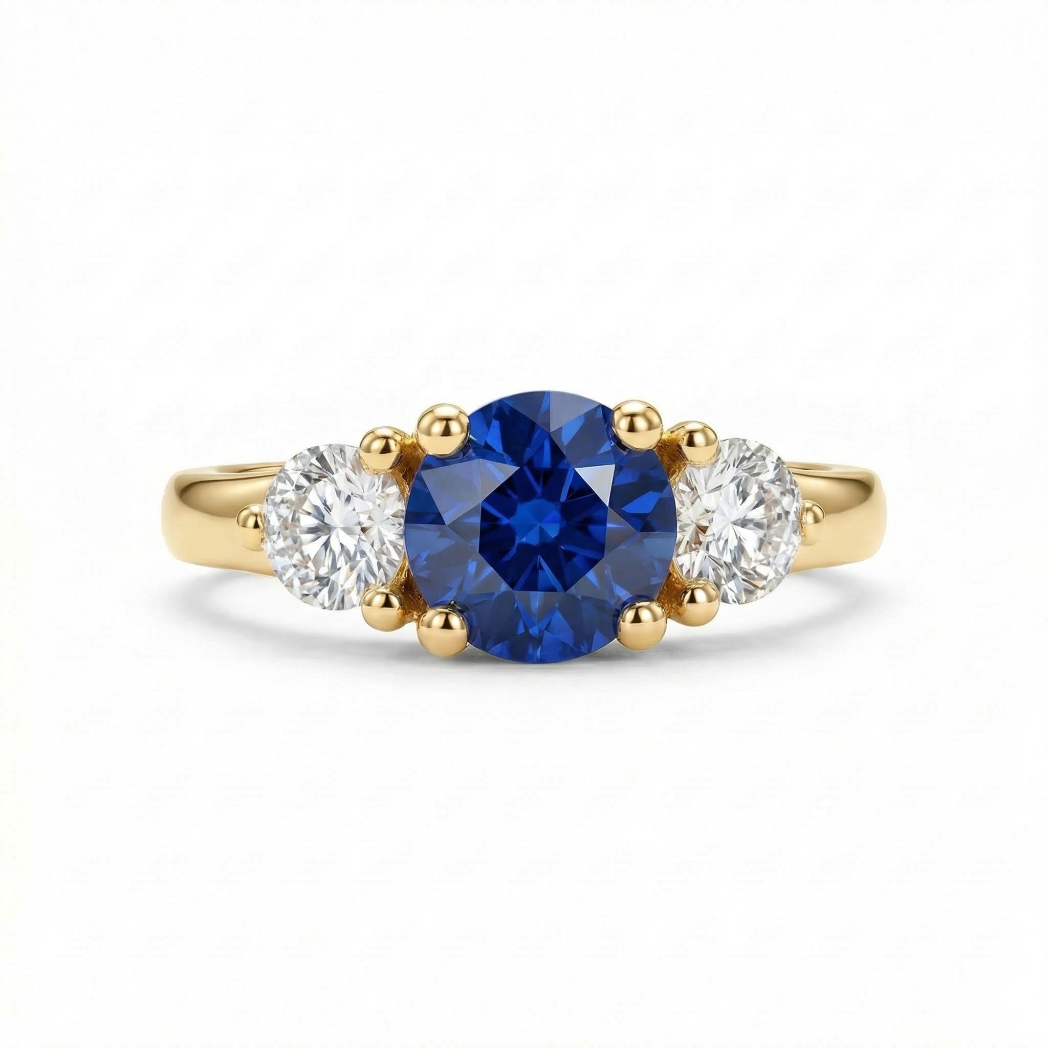 2CT Round Cut Blue & White Diamond Engagement Ring