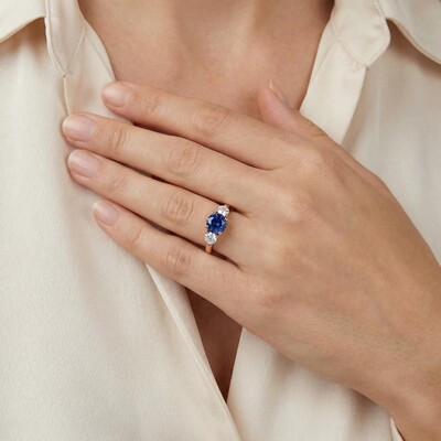 2CT Round Cut Blue & White Diamond Engagement Ring