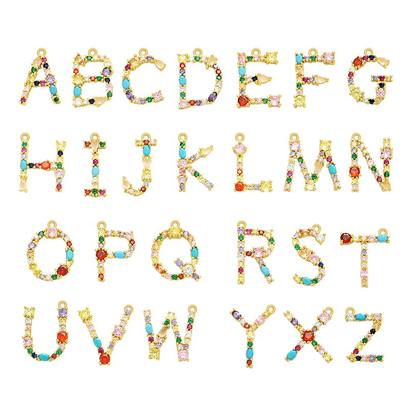 Multicolored Letter Pendant Necklace with Pearl Charm Multicolored Letter Pendant Necklace with Pearl Charm