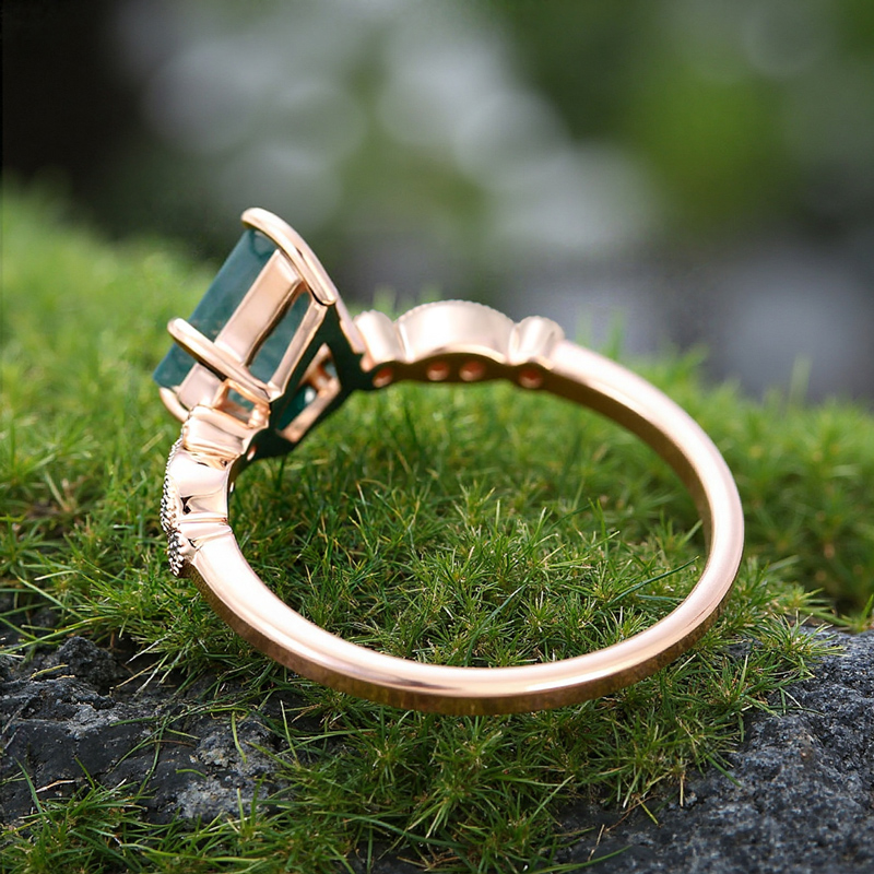 1.38CT Kite Cut Moss Agate Milgrain Detailing Promise S925 Silver Engagement Ring