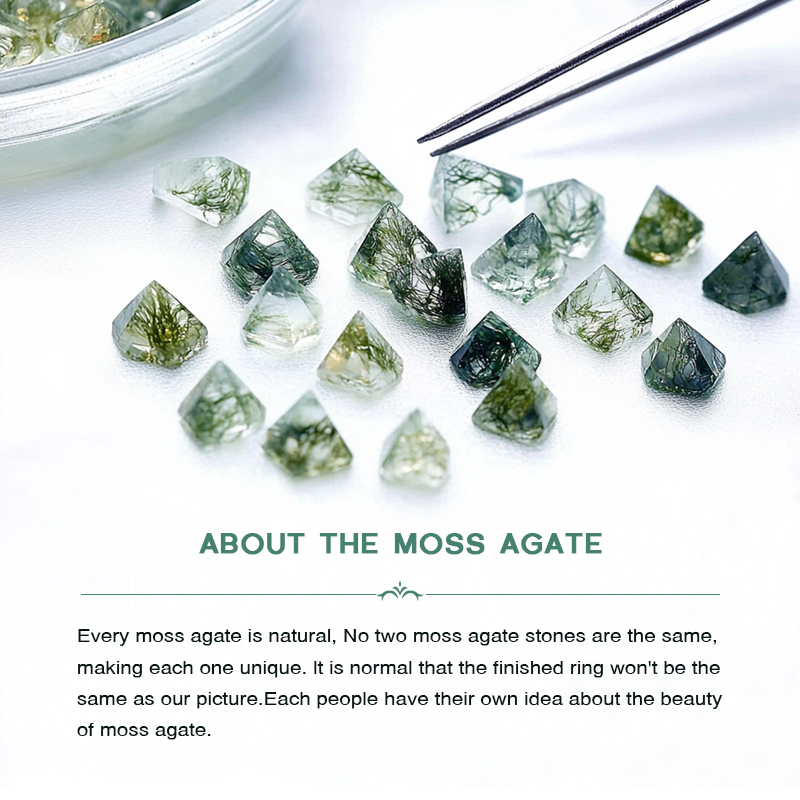 1.545CT Kite Cut Moss Agate & Round Cut Moissanite S925 Silver Nature Inspired Engagement Ring Set