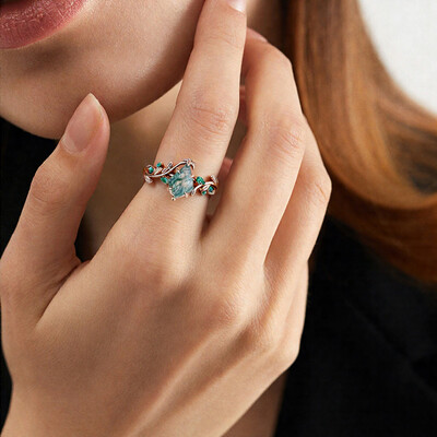 1.38CT Kite Cut Moss Agate Emerald Foliage S925 Silver Engagement Ring