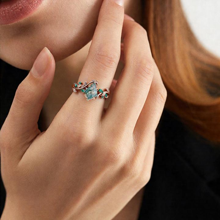 1.38CT Kite Cut Moss Agate Emerald Foliage S925 Silver Engagement Ring