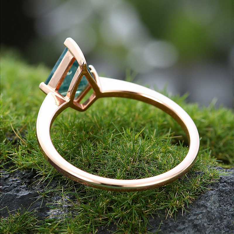 1.26CT Kite Cut Moss Agate S925 Silver Four V Prongs Promise Engagement Ring