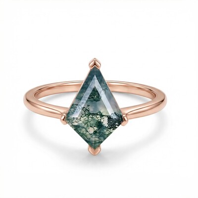 1.26CT Kite Cut Moss Agate S925 Silver Four V Prongs Promise Engagement Ring