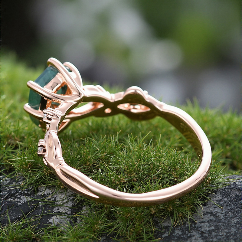 1.06CT Hexagon Moss Agate & Round Cut Moissanite S925 Silver Engagement Ring 1.06CT Hexagon Moss Agate & Round Cut Moissanite S925 Silver Engagement Ring