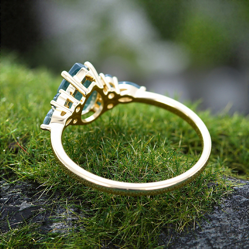 1.38CT Pear & Marquise Cut Moss Agate S925 Silver With Elegant Design Engagement Ring