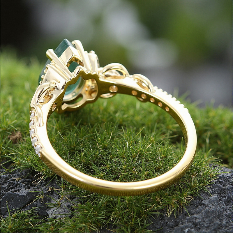 1.89CT Pear Cut Moss Agate & Round Cut Moissanite S925 Silver Infinity Promise Engagement Ring