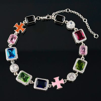 10mm Multicolored Gemstones Enamel Cross Bracelet