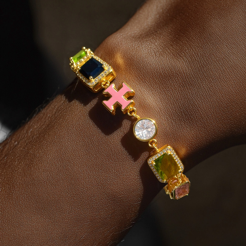 10mm Multicolored Gemstones Enamel Cross Bracelet