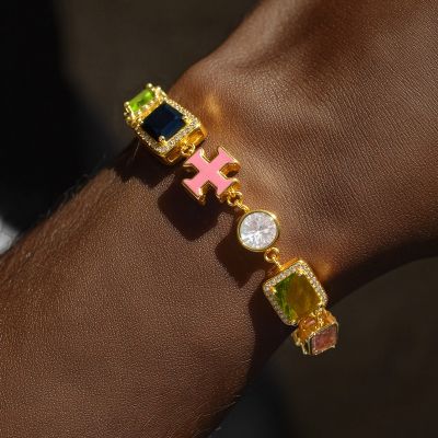 10mm Multicolored Gemstones Enamel Cross Bracelet