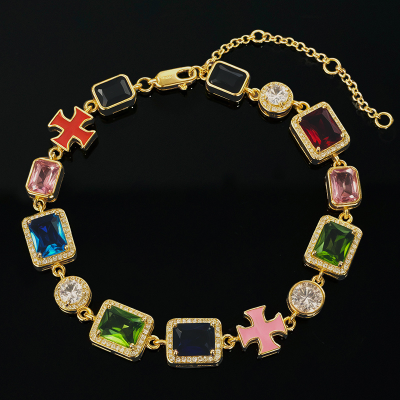 10mm Multicolored Gemstones Enamel Cross Bracelet