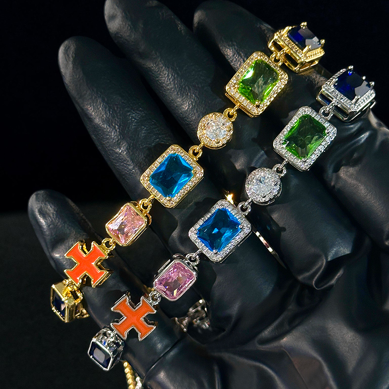10mm Multicolored Gemstones Enamel Cross Bracelet