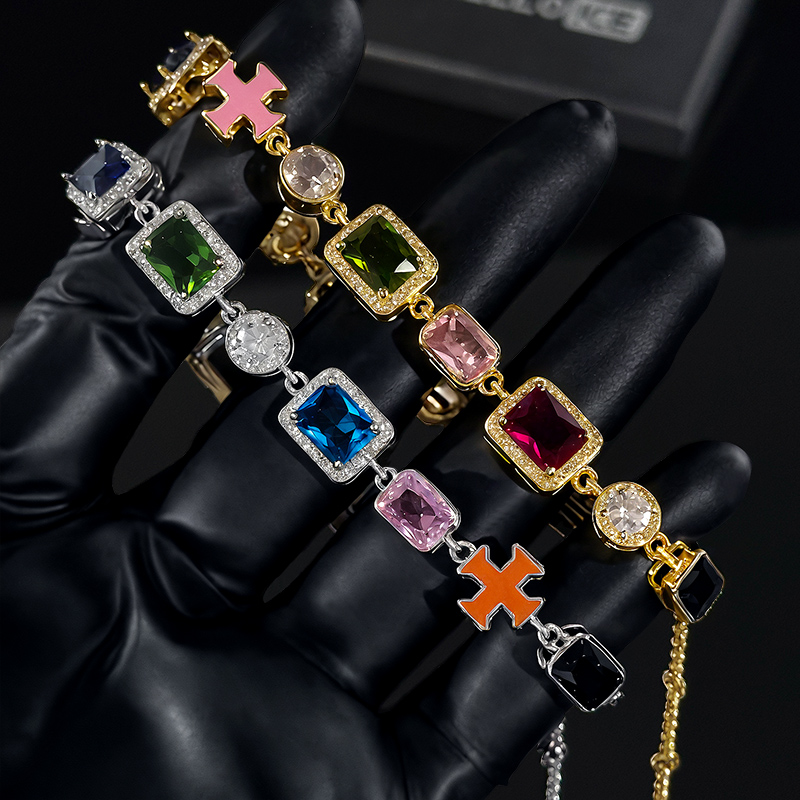 10mm Multicolored Gemstones Enamel Cross Bracelet