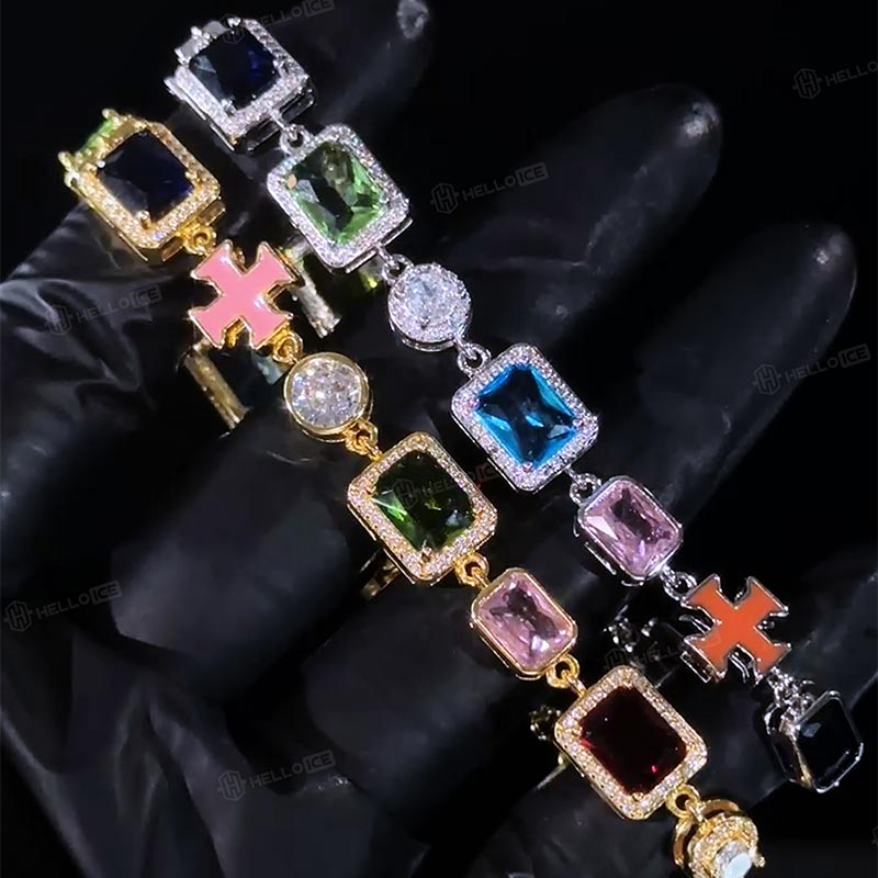 10mm Multicolored Gemstones Enamel Cross Bracelet
