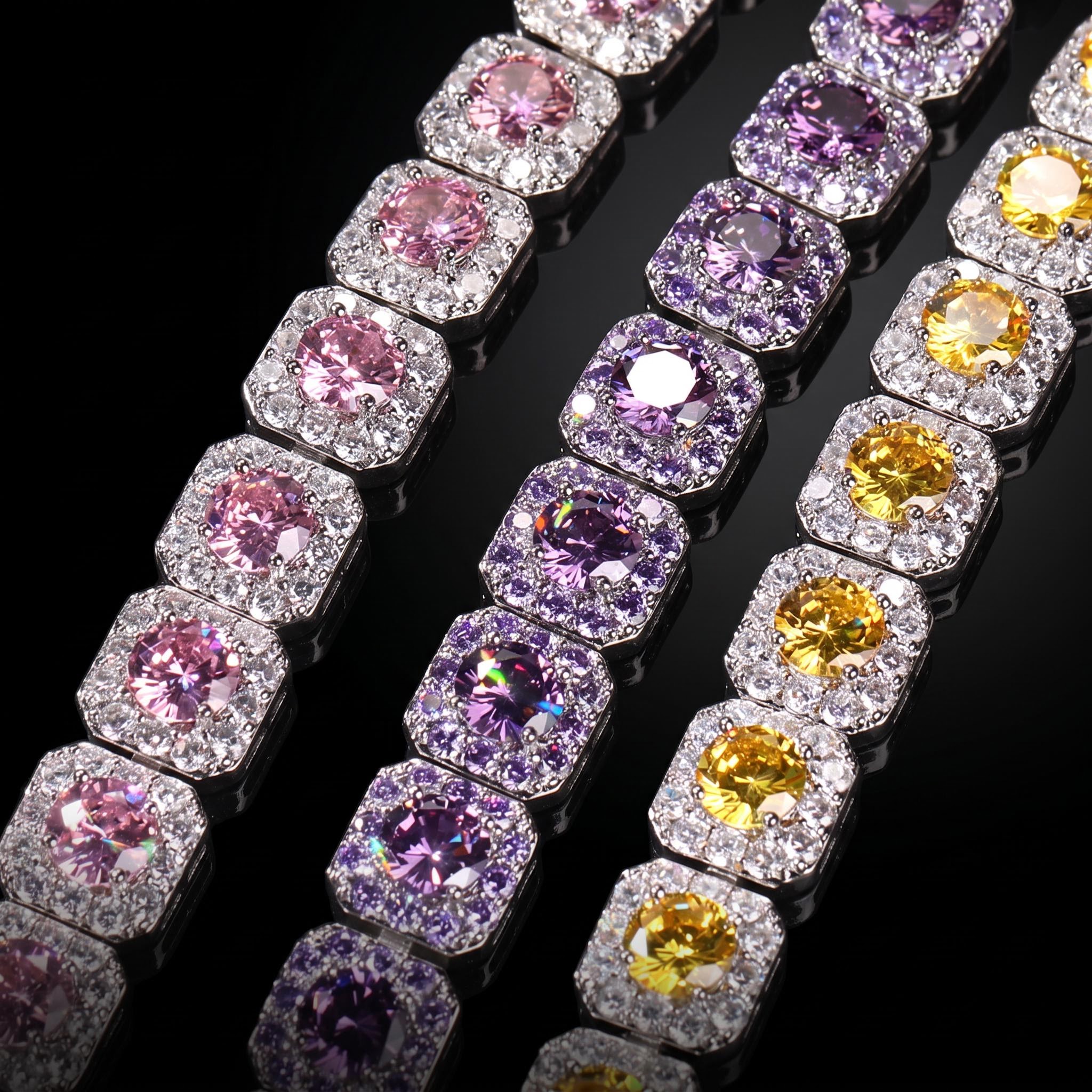 12mm Purple/Pink/Yellow Clustered Tennis Bracelet 12mm Purple/Pink/Yellow Clustered Tennis Bracelet