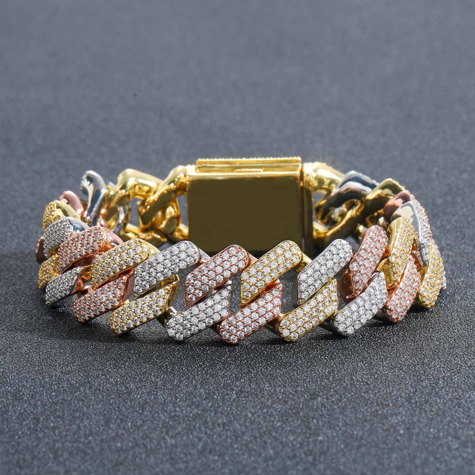 Iced 20mm Handset Tricolor Cuban Bracelet
