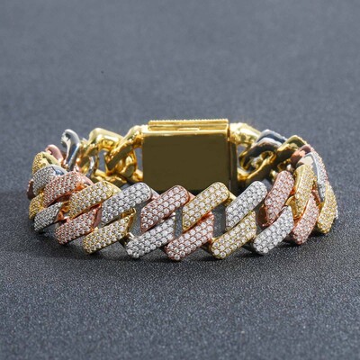 Iced 20mm Handset Cuban Bracelet in White Gold with Box Clasp