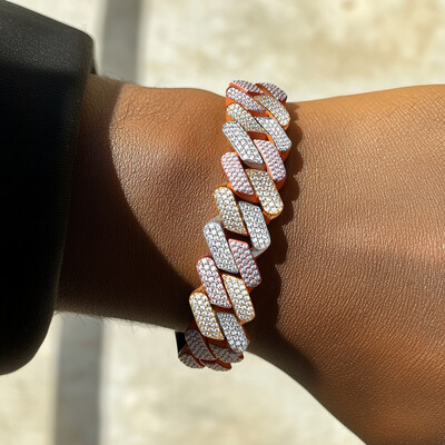 Iced 20mm Handset Tricolor Cuban Bracelet