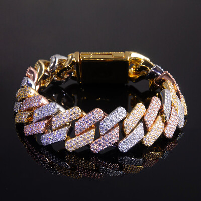 Iced 20mm Handset Tricolor Cuban Bracelet