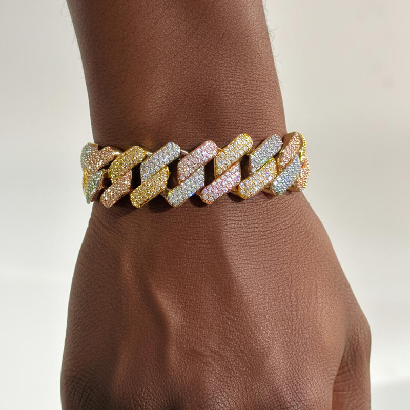 Iced 20mm Handset Tricolor Cuban Bracelet