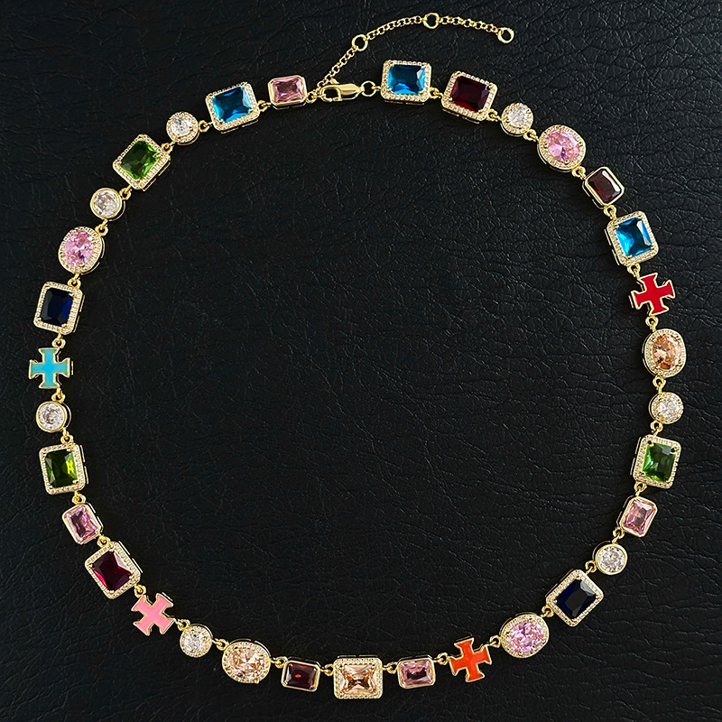 10mm Multicolored Gemstones Enamel Cross Chain